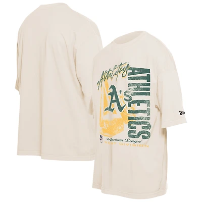 Men's New Era Cream Athletics Cooperstown Collection Oversized Throwback Distressed T-Shirt