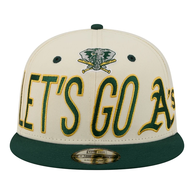 Men's New Era Cream Athletics Oversized Slogan 9FIFTY Snapback Hat