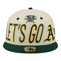 Men's New Era Cream Athletics Oversized Slogan 9FIFTY Snapback Hat
