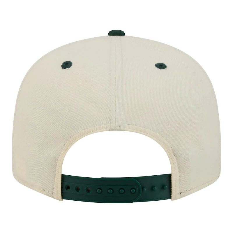Men's New Era Cream Athletics Oversized Slogan 9FIFTY Snapback Hat
