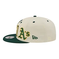 Men's New Era Cream Athletics Oversized Slogan 9FIFTY Snapback Hat