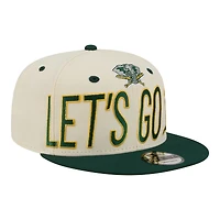 Men's New Era Cream Athletics Oversized Slogan 9FIFTY Snapback Hat