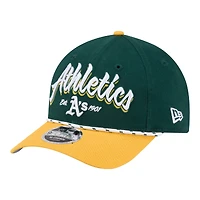 Casquette ajustable New Era verte et or pour homme, modèle 9FORTY M-Crown, aux couleurs de l'équipe Athletics.
