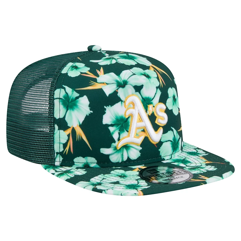 Men's New Era Green Athletics Adventure Pattern Golfer Trucker Snapback Hat