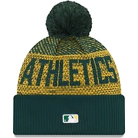 Men's New Era Green Athletics Authentic Collection Sport Cuffed Knit Hat with Pom