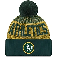 Men's New Era Green Athletics Authentic Collection Sport Cuffed Knit Hat with Pom
