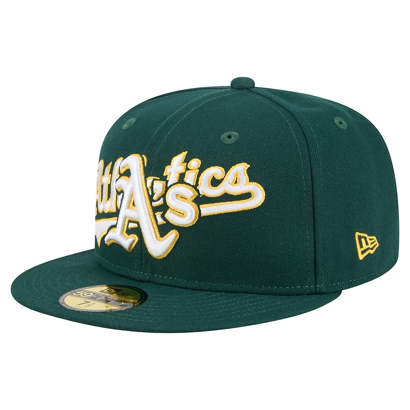 Men's New Era Green Athletics Overlap 59FIFTY Fitted Hat