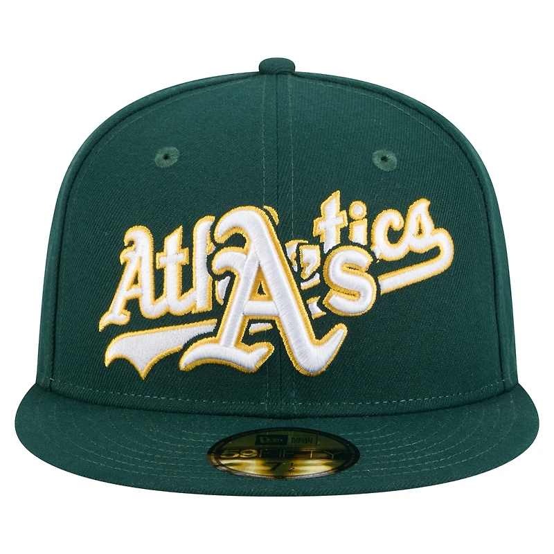 Men's New Era Green Athletics Overlap 59FIFTY Fitted Hat