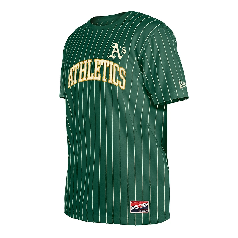Men's New Era Green Athletics Throwback Pinstripe T-Shirt