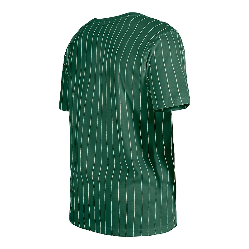 Men's New Era Green Athletics Throwback Pinstripe T-Shirt