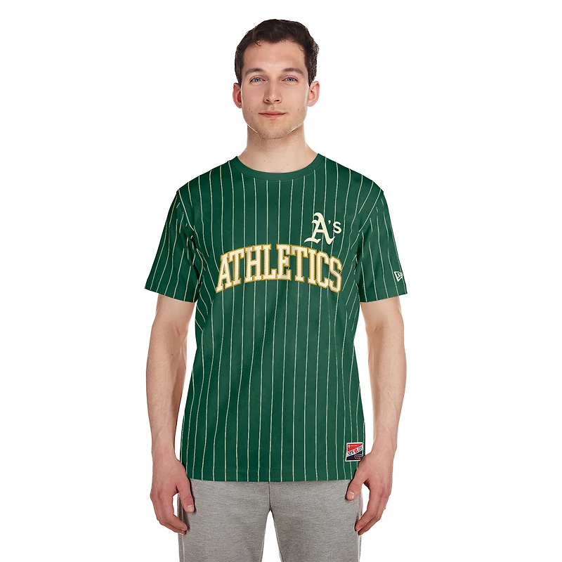 Men's New Era Green Athletics Throwback Pinstripe T-Shirt