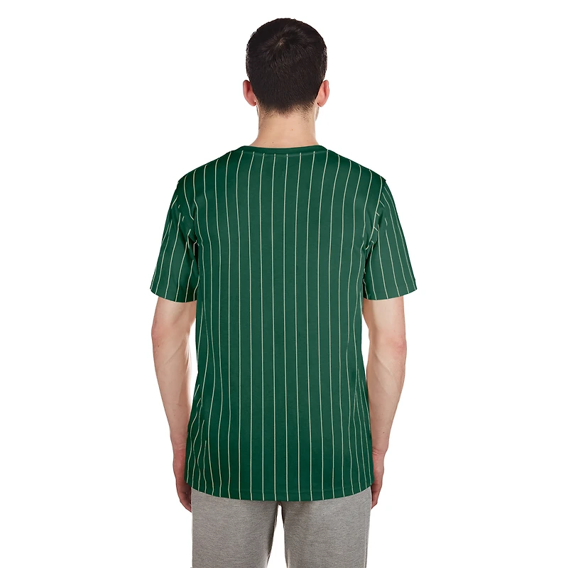 Men's New Era Green Athletics Throwback Pinstripe T-Shirt
