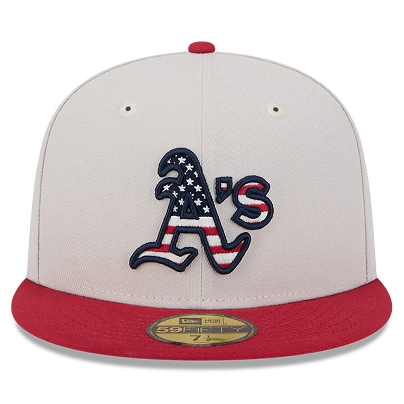 Casquette ajustée New Era Kaki/Rouge Athletics 2024 Fourth of July 59FIFTY pour homme