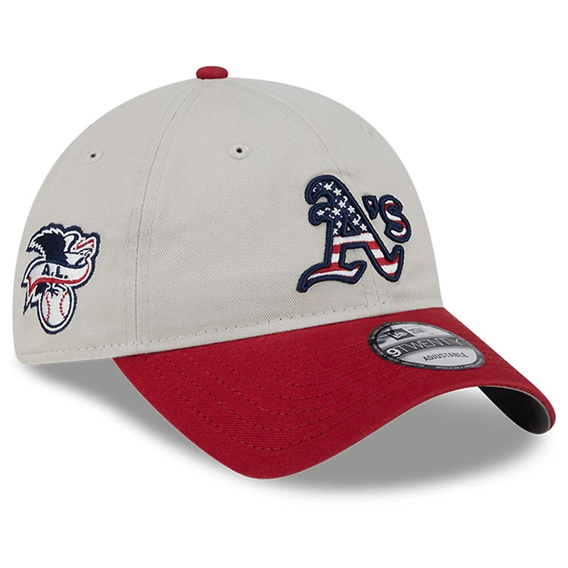 Casquette ajustable New Era Khaki/Red Athletics 2024 Fourth of July 9TWENTY pour homme