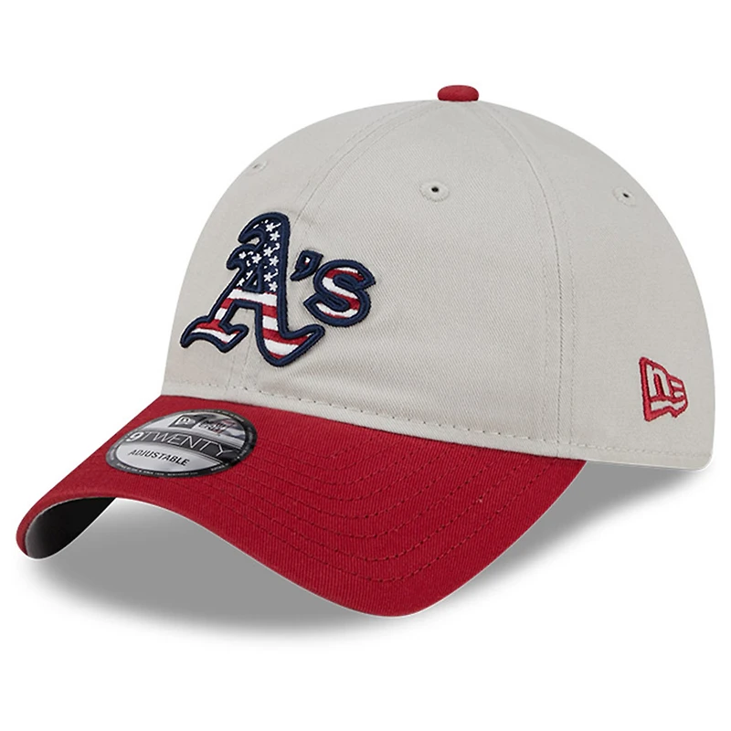 Men's New Era Khaki/Red Athletics 2024 Fourth of July 9TWENTY Adjustable Hat