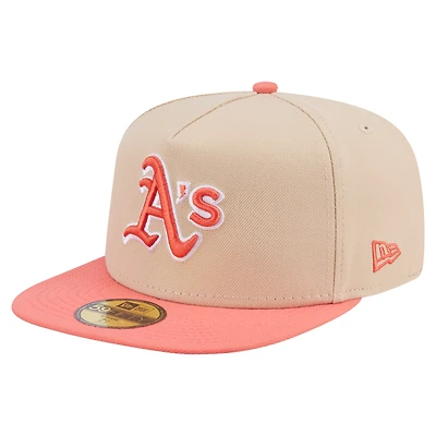 Casquette ajustée A-Frame 59FIFTY Athletics bicolore beige clair/corail pour homme New Era