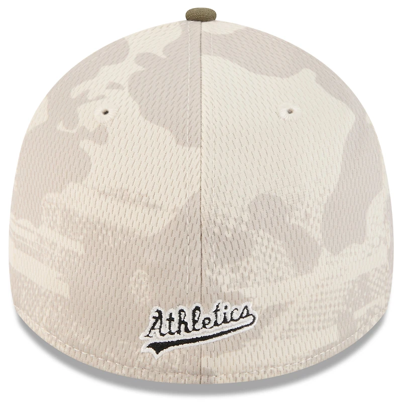Men's New Era Light Beige/Olive Athletics 2025 Armed Forces Day 39THIRTY Flex Hat