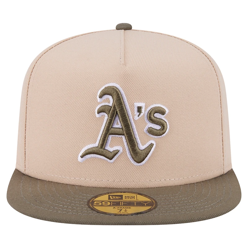 Men's New Era Light Beige/Olive Athletics Two-Tone Color Pack A-Frame 59FIFTY Fitted Hat