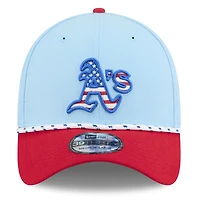 Men's New Era Light Blue/Red Athletics 2025 Fourth of July 39THIRTY Flex Hat
