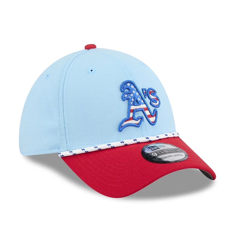 Men's New Era Light Blue/Red Athletics 2025 Fourth of July 39THIRTY Flex Hat