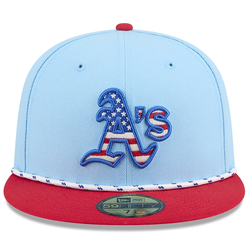 Men's New Era Light Blue/Red Athletics 2025 Fourth of July 59FIFTY Fitted Hat