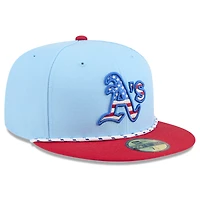 Casquette ajustée New Era 59FIFTY bleu clair/rouge Athletics 2025 pour homme