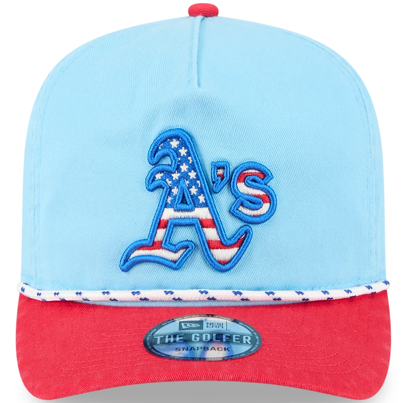 Casquette de golf à visière snapback New Era bleu clair/rouge Athletics 2025 pour homme
