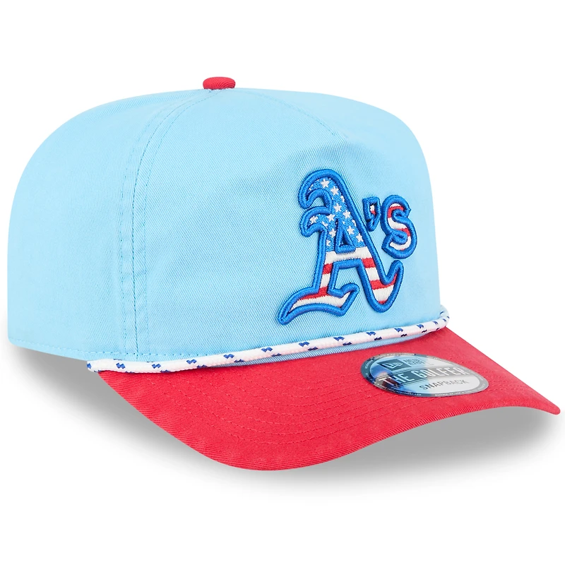 Men's New Era Light Blue/Red Athletics 2025 Fourth of July Golfer Snapback Hat