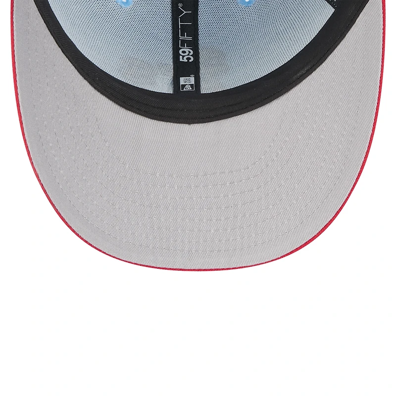 Casquette ajustée New Era 59FIFTY bleu clair/rouge Athletics 2025 pour homme, modèle 4 juillet