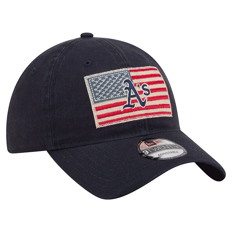 Men's New Era Navy Athletics Americana Flag 9TWENTY Adjustable Hat
