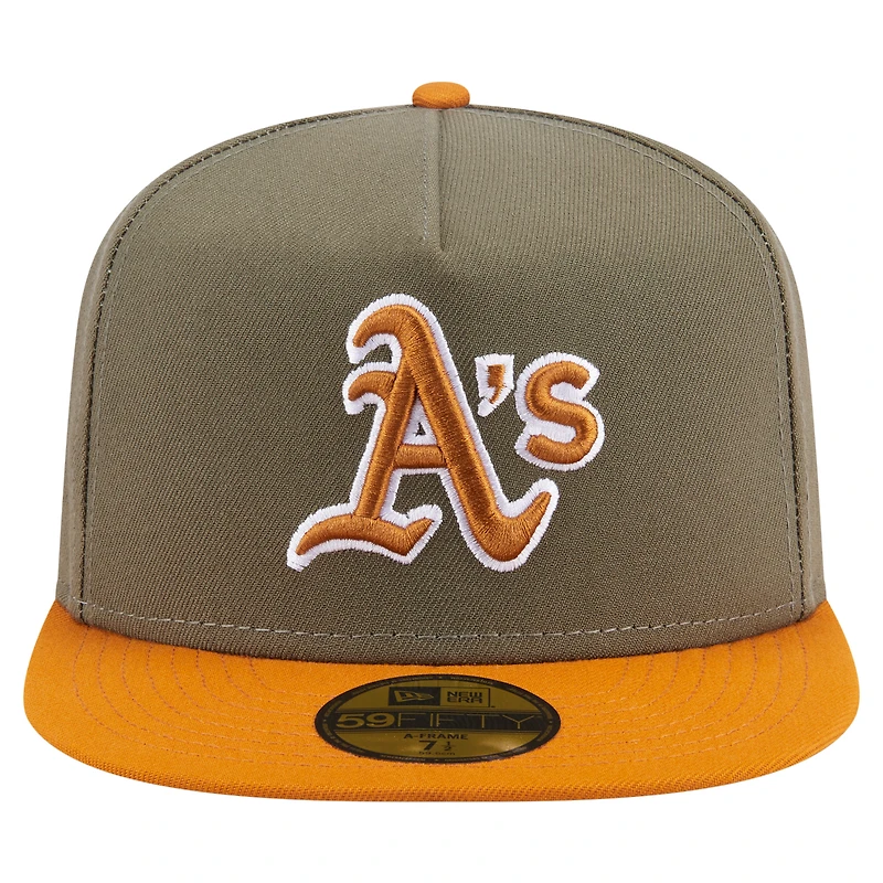 Men's New Era Olive/Orange Athletics Two-Tone Color Pack A-Frame 59FIFTY Fitted Hat