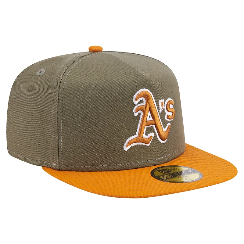 Men's New Era Olive/Orange Athletics Two-Tone Color Pack A-Frame 59FIFTY Fitted Hat