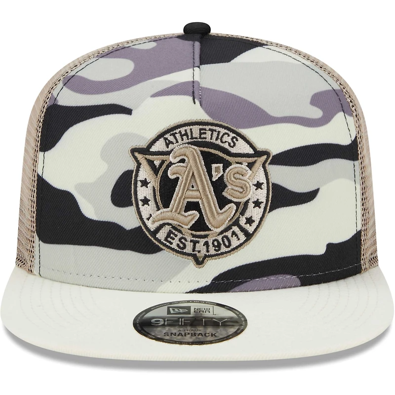Casquette snapback A-Frame 9FIFTY Trucker à motif camouflage chromé Athletics de New Era pour homme
