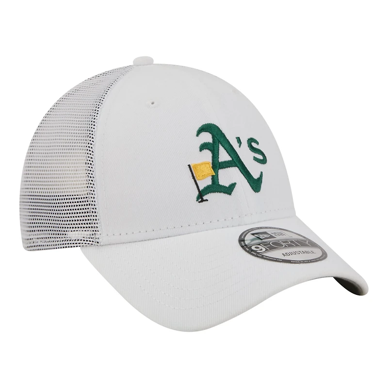 Men's New Era White Athletics Flag 9FORTY Trucker Adjustable Hat