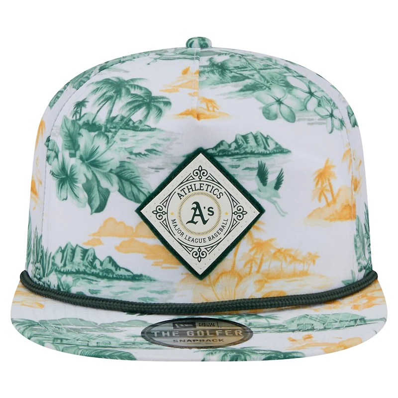 Men's New Era White Athletics Printed Island Golfer Snapback Hat