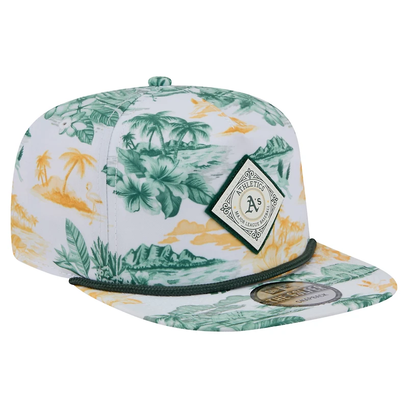 Men's New Era White Athletics Printed Island Golfer Snapback Hat