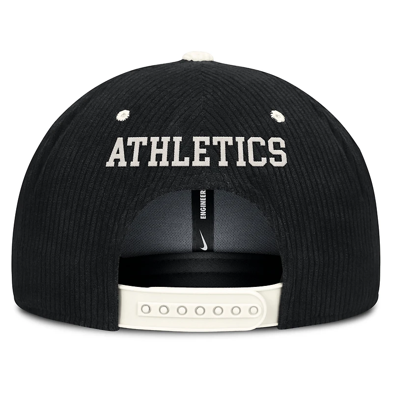 Casquette structurée à fermeture snapback Nike Athletics Pro en velours côtelé noir pour homme
