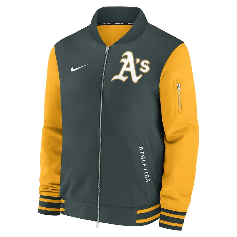 Men's Nike Green/Gold Athletics Authentic Collection Dugout Relaxed Full-Zip Bomber Jacket