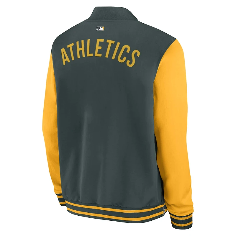 Men's Nike Green/Gold Athletics Authentic Collection Dugout Relaxed Full-Zip Bomber Jacket