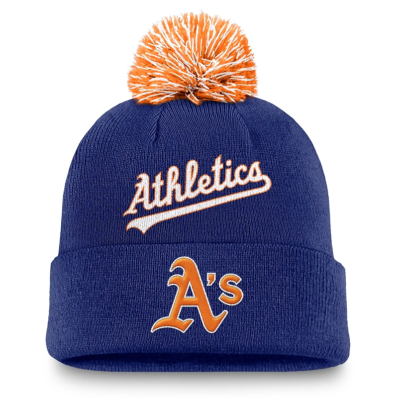 Bonnet à revers Nike Athletics Peak pour homme, couleur bleu roi, avec pompon