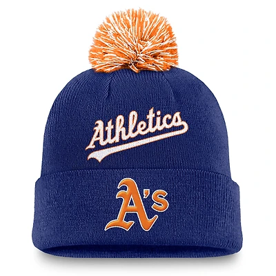 Bonnet à revers Nike Athletics Peak pour homme, couleur bleu roi, avec pompon