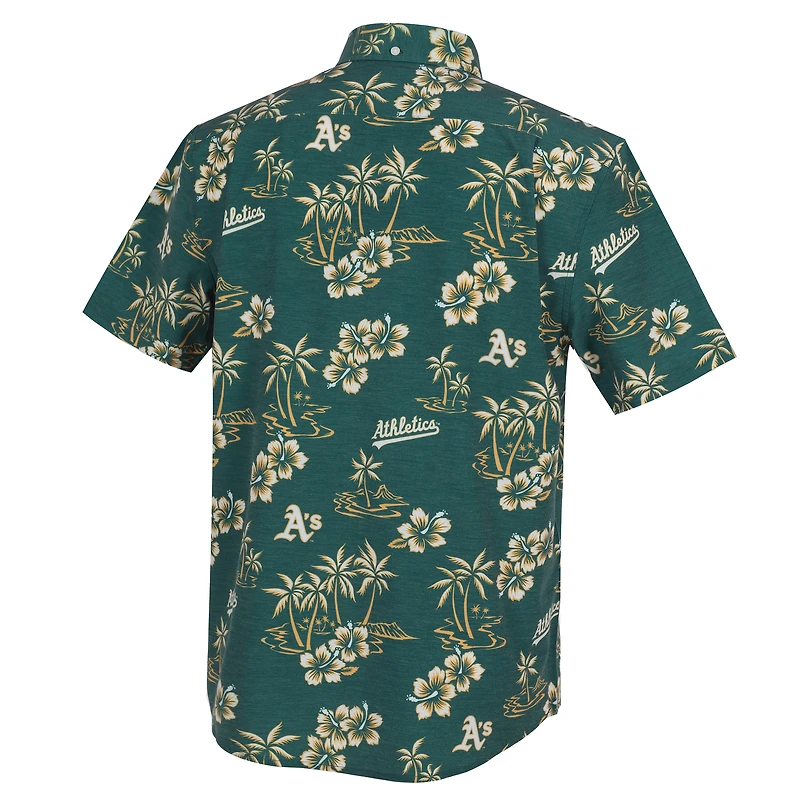 Men's Reyn Spooner Green Athletics Kekai Performance Button-Down Tri-Blend Top