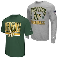Men's Starter  Heather Gray/Green Athletics Two-Pack Long Sleeve & Short T-Shirt Set