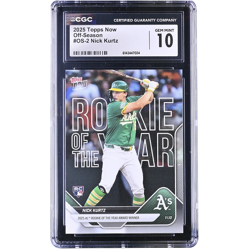 Nick Kurtz Athletics 2025 Topps Now '25 AL Rookie of the Year Award Winner Off-Season #OS-2 CGC Authenticated 10 Rookie Card