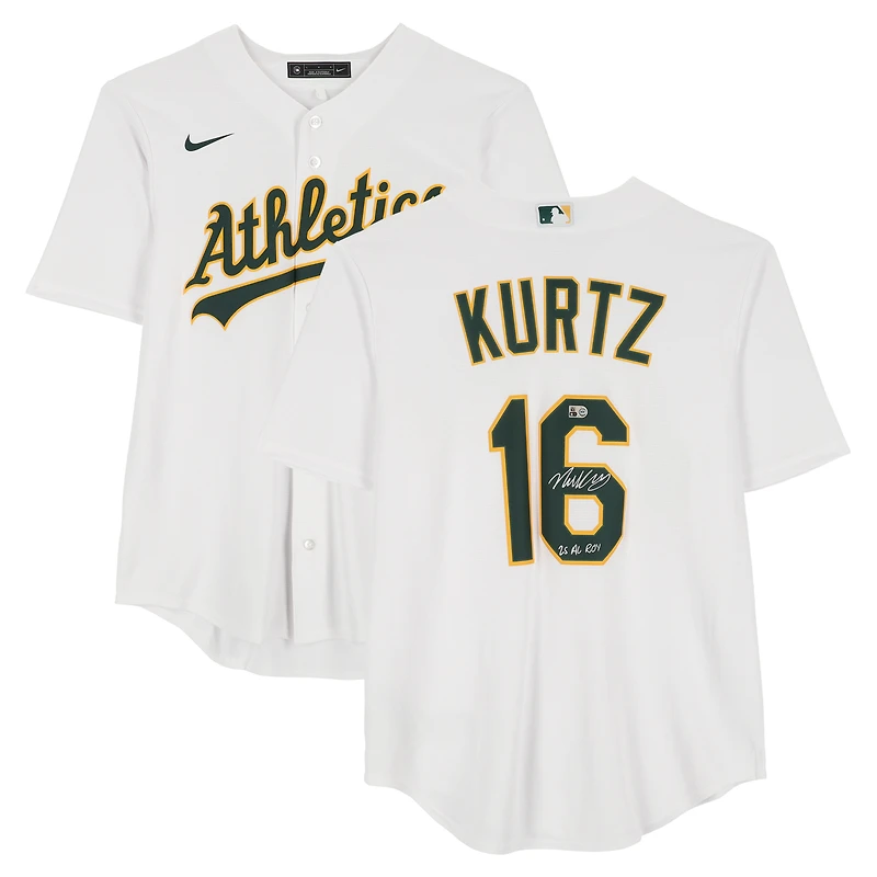 Nick Kurtz Athletics Autographed White Nike Replica Jersey with "25 AL ROY" Inscription