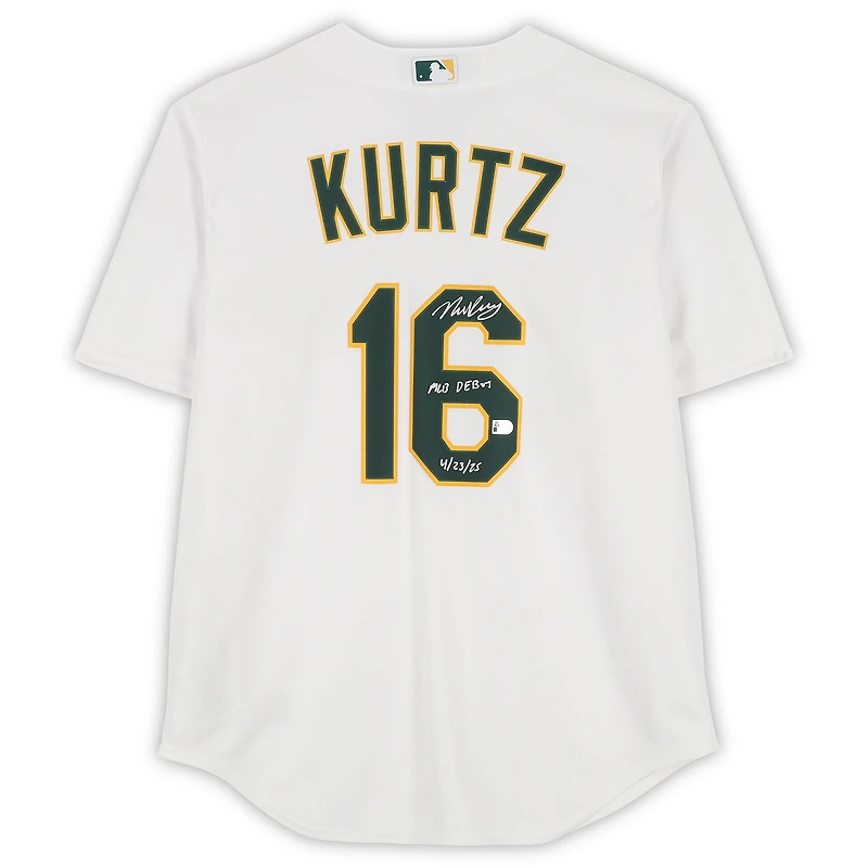 Nick Kurtz Athletics Autographed White Nike Replica Jersey with "MLB Debut 4/23/25" Inscription