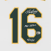Maillot réplique blanc Nike autographié par Nick Kurtz (Athletics) avec inscription « Débuts en MLB le 23/04/25 ».