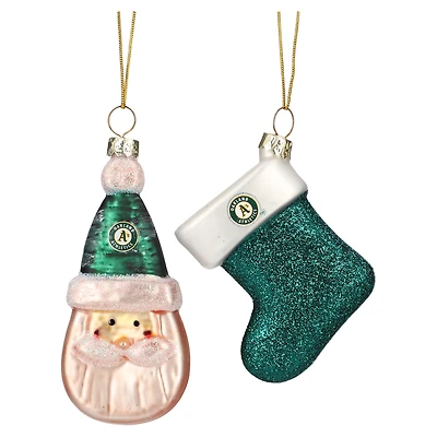 Oakland Athletics Two-Pack Santa & Stocking Blown Glass Ornament Set