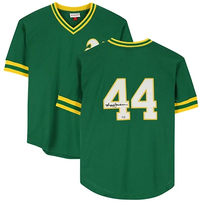 Maillot d'entraînement au bâton Mitchell & Ness vert autographié par Reggie Jackson Athletics
