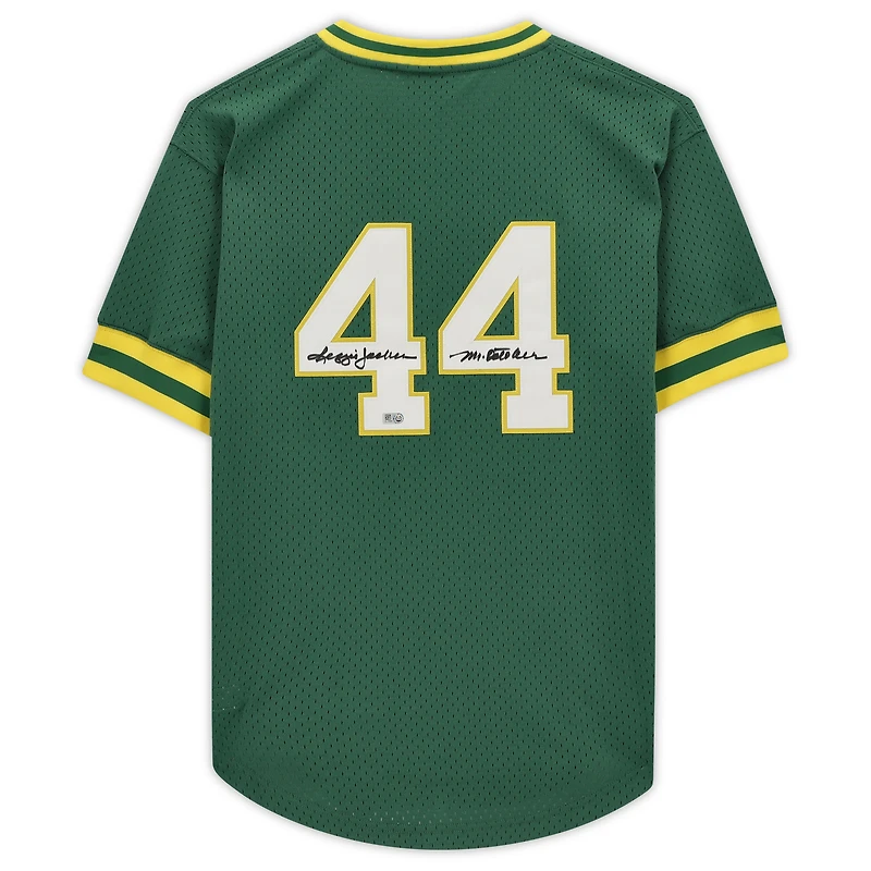 Maillot d'entraînement de frappeur autographié par Reggie Jackson Green Athletics avec l'inscription « Mr. October »